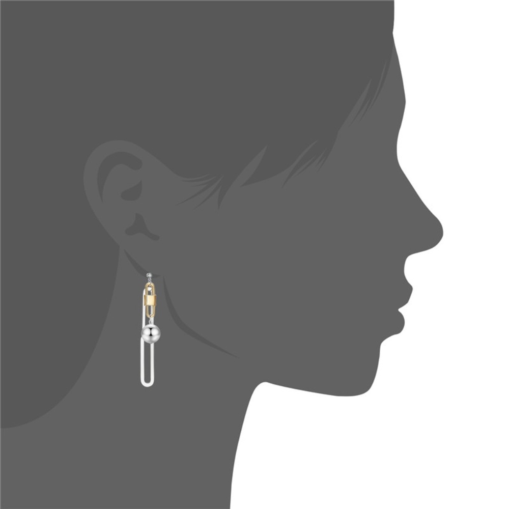 NEW Two Tone Link Lock Ball Crystal Drop Earrings - Picture 2 of 4